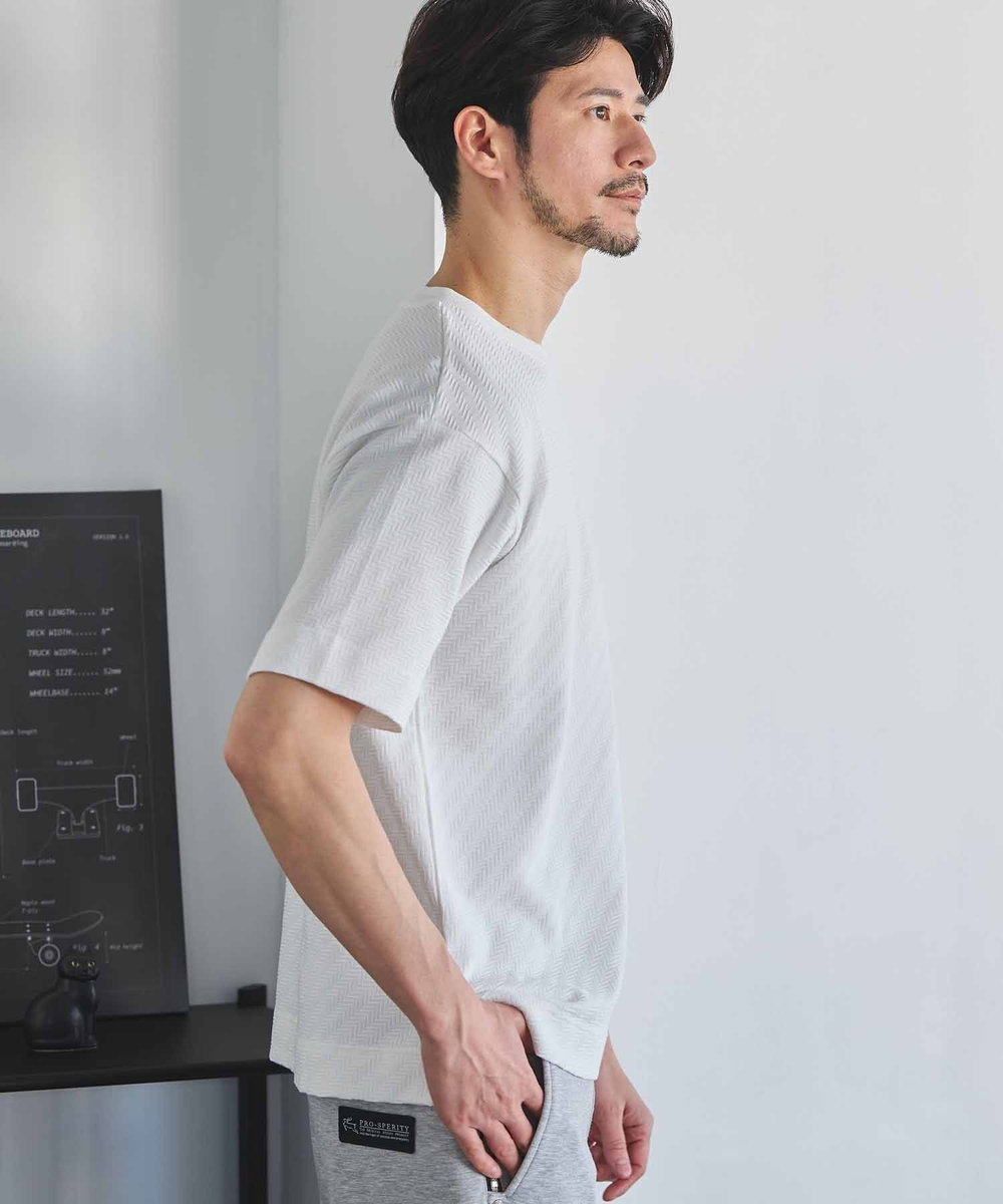 UNION STATION シェブロン柄リンクスジャガードTシャツ ホワイト