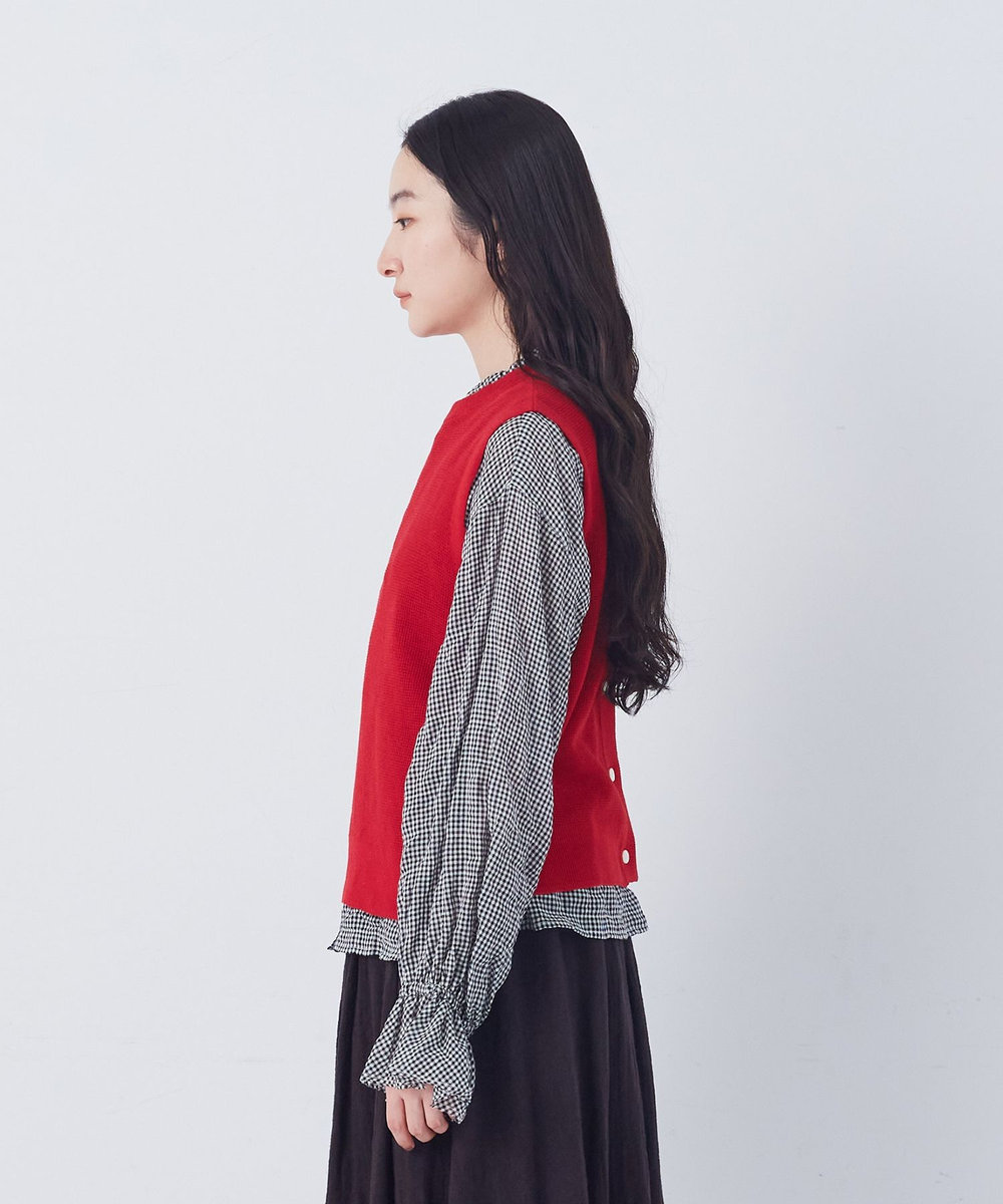 congés payés ADIEU TRISTESSE 14G麻綿ワッフル編み2WAYベスト レッド