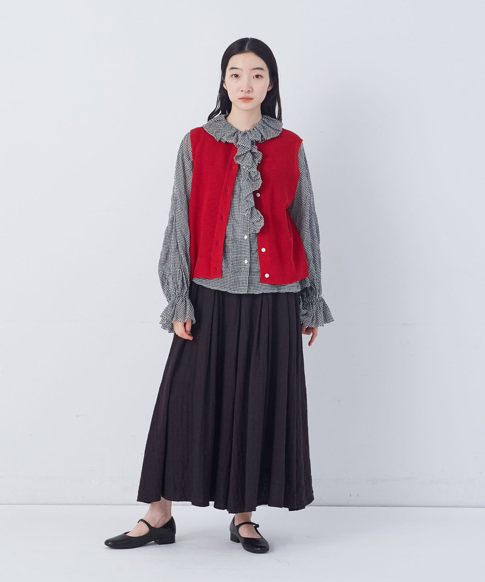 congés payés ADIEU TRISTESSE 14G麻綿ワッフル編み2WAYベスト レッド