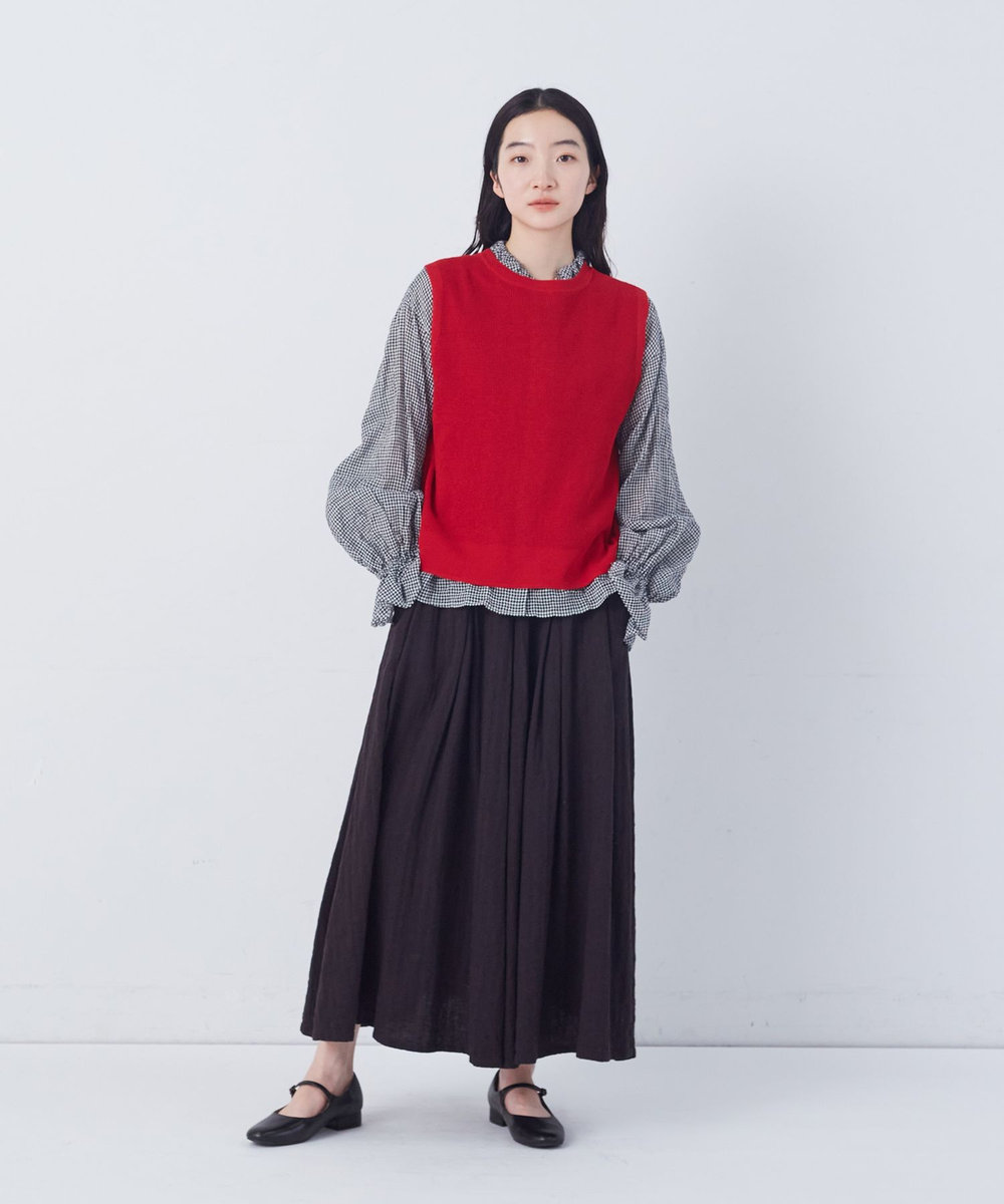 congés payés ADIEU TRISTESSE 14G麻綿ワッフル編み2WAYベスト レッド