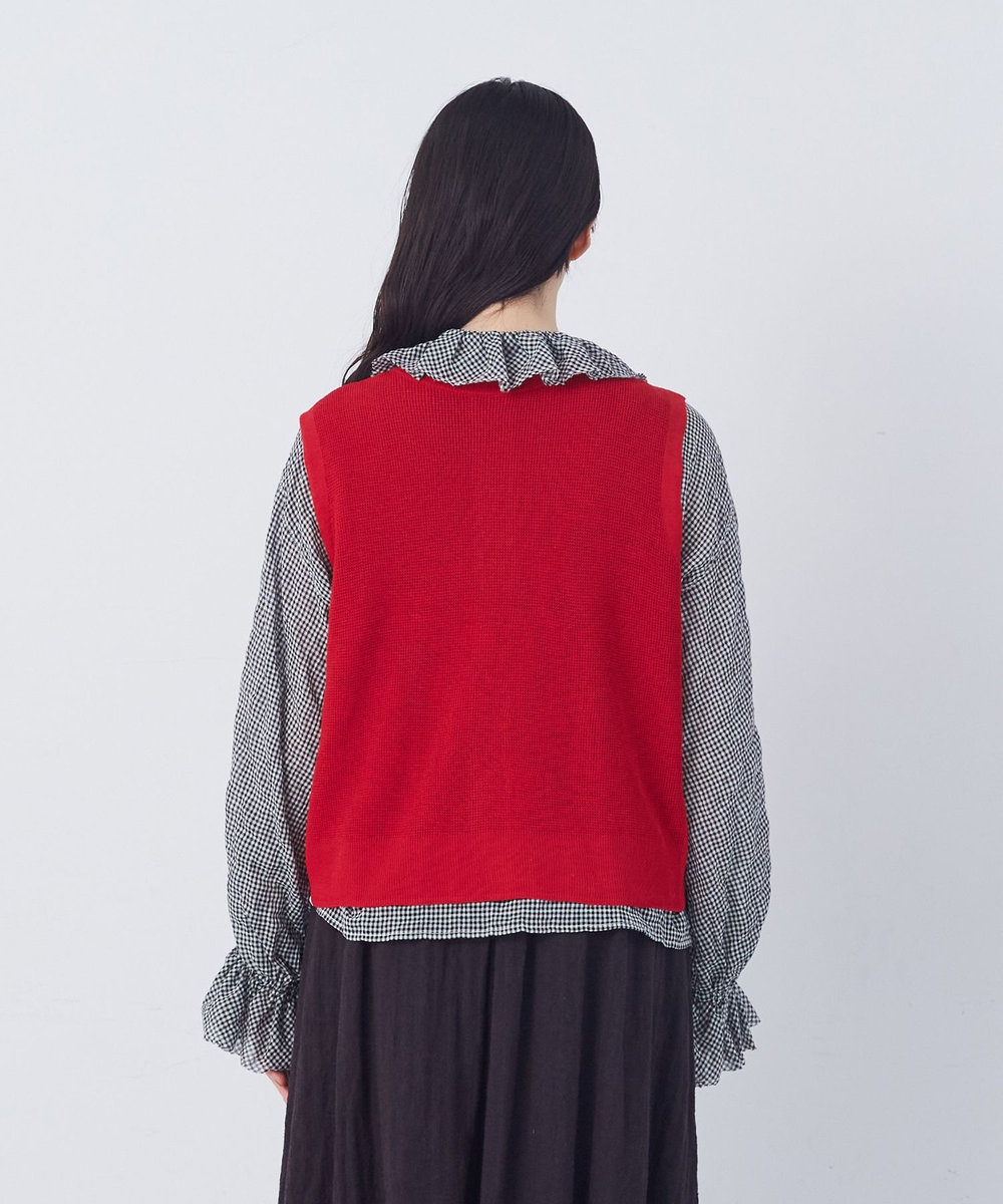 congés payés ADIEU TRISTESSE 14G麻綿ワッフル編み2WAYベスト レッド