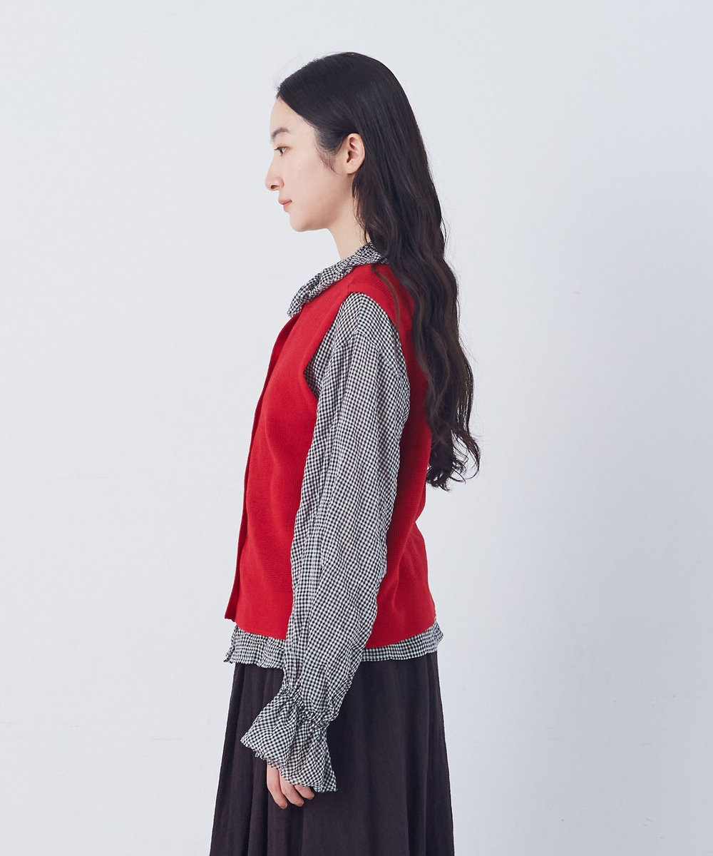 congés payés ADIEU TRISTESSE 14G麻綿ワッフル編み2WAYベスト レッド