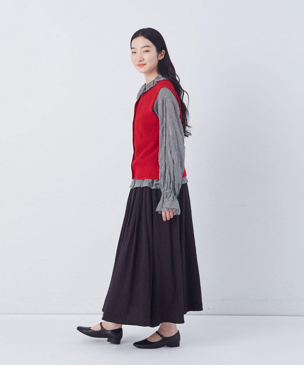 congés payés ADIEU TRISTESSE 14G麻綿ワッフル編み2WAYベスト レッド