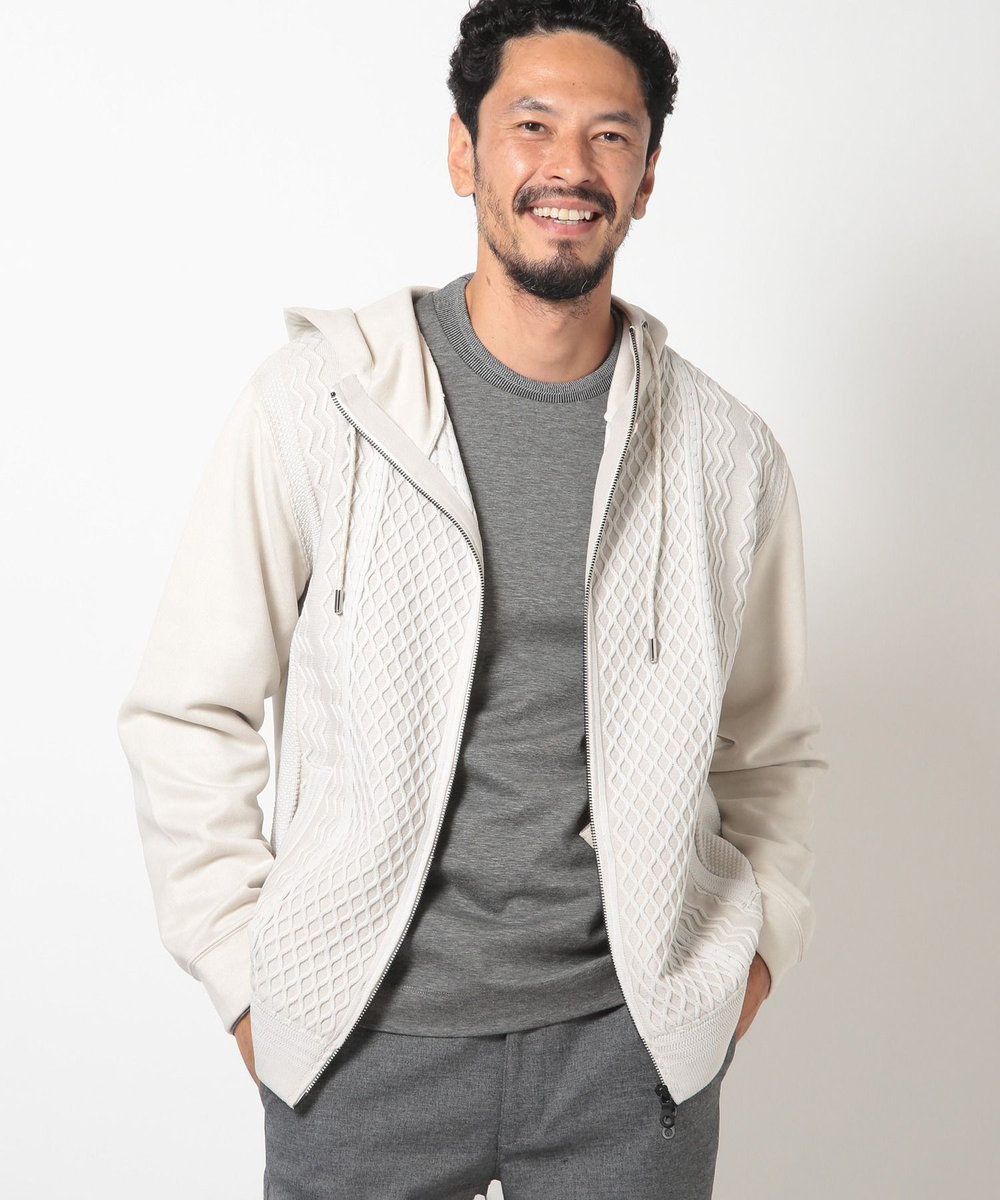MEN'S BIGI ニットコンビパーカ オフホワイト