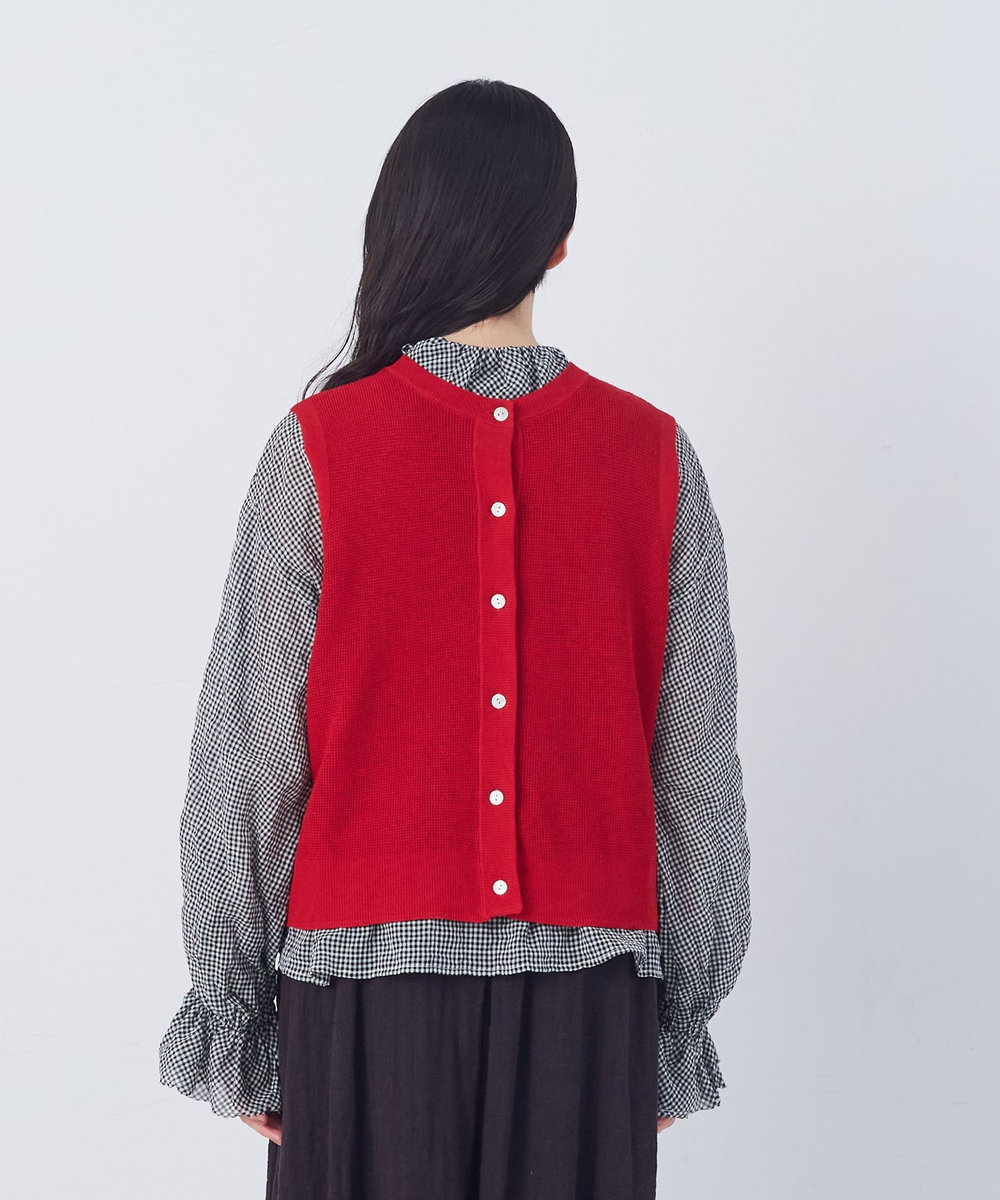 congés payés ADIEU TRISTESSE 14G麻綿ワッフル編み2WAYベスト レッド