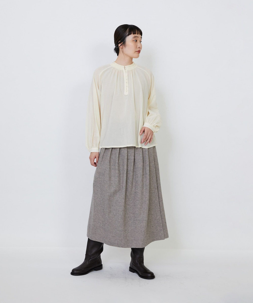 LOISIR コットンボイルタックフリルブラウス アイボリー