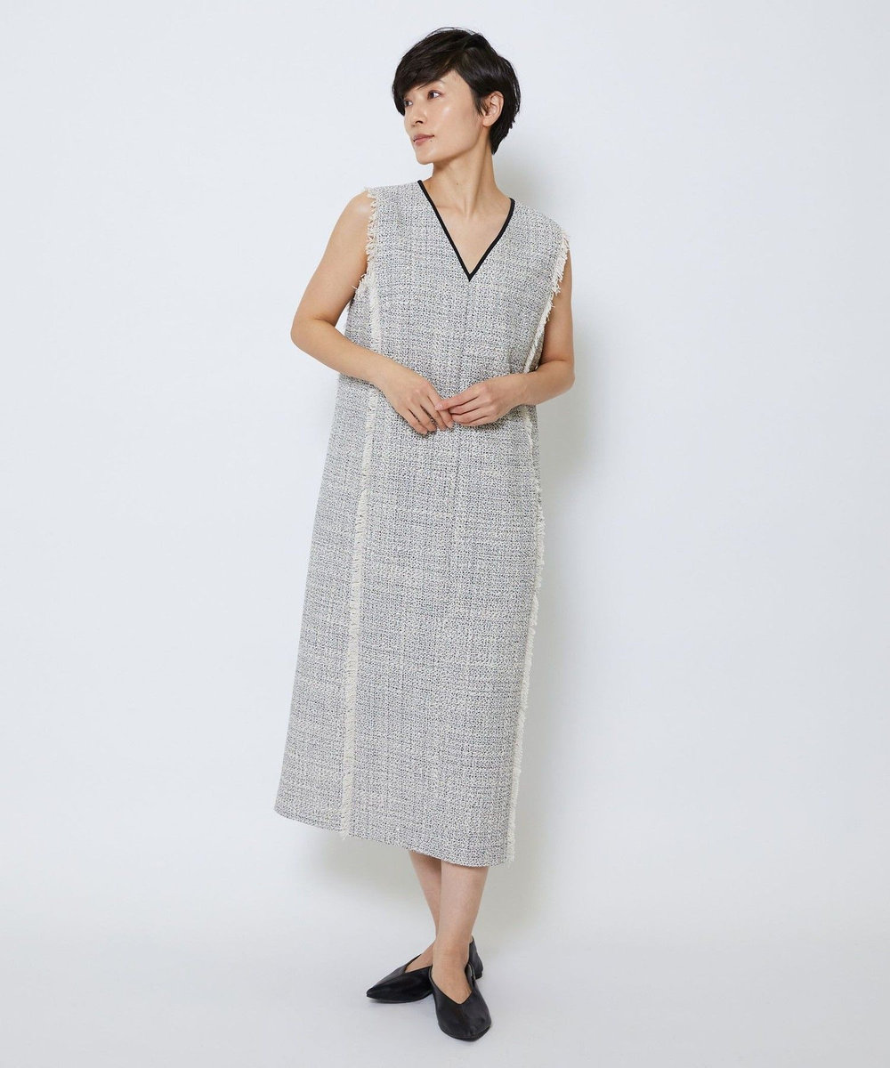 MOGA Collection MOGA Collection スパンコールツイードノースリーブワンピース ホワイト×ブラック