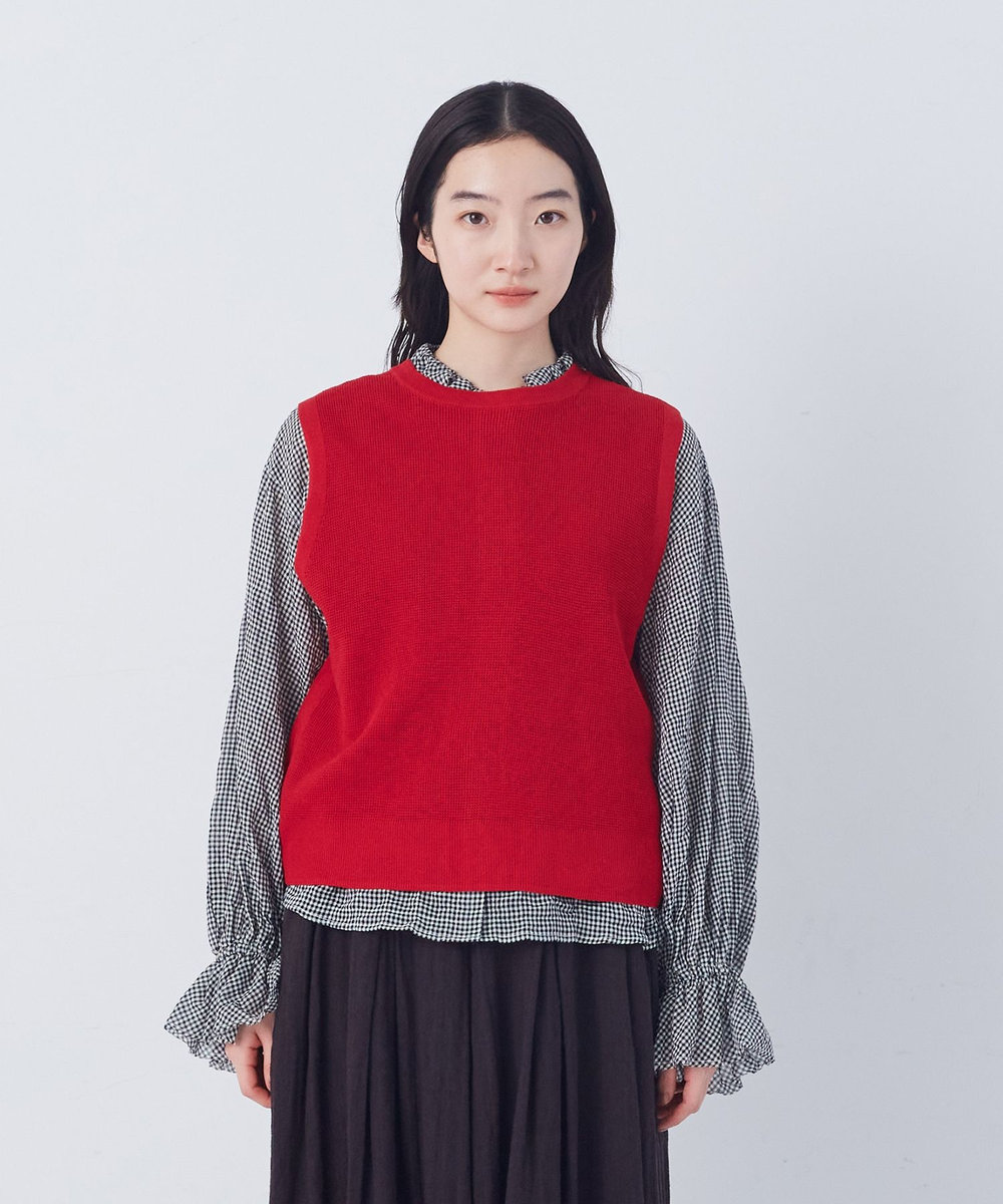 congés payés ADIEU TRISTESSE 14G麻綿ワッフル編み2WAYベスト レッド