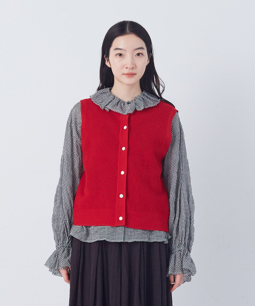 congés payés ADIEU TRISTESSE 14G麻綿ワッフル編み2WAYベスト レッド