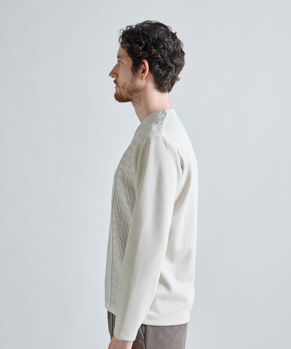 MEN'S BIGI アランパネル ニットコンビVネックロングTEE グレー