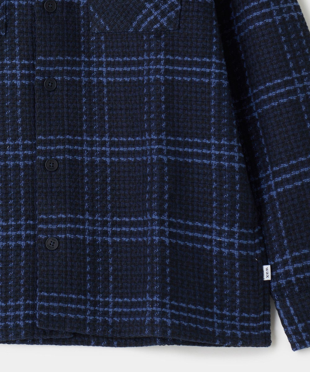 MEN'S BIGI wax london Whiting Navy And Blue Skate Check Overshirt ネイビー