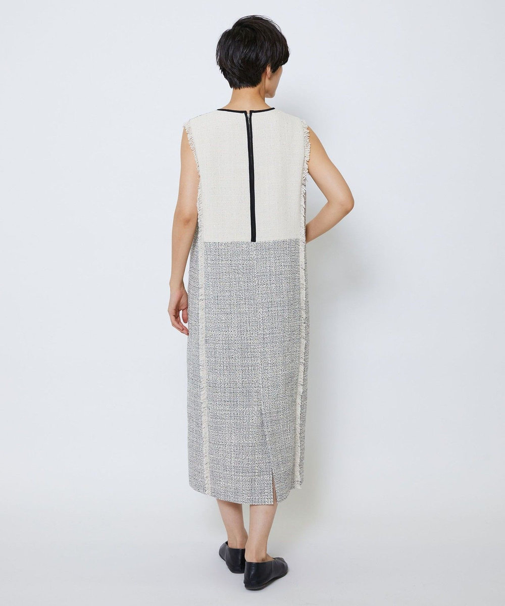 MOGA Collection MOGA Collection スパンコールツイードノースリーブワンピース ホワイト×ブラック