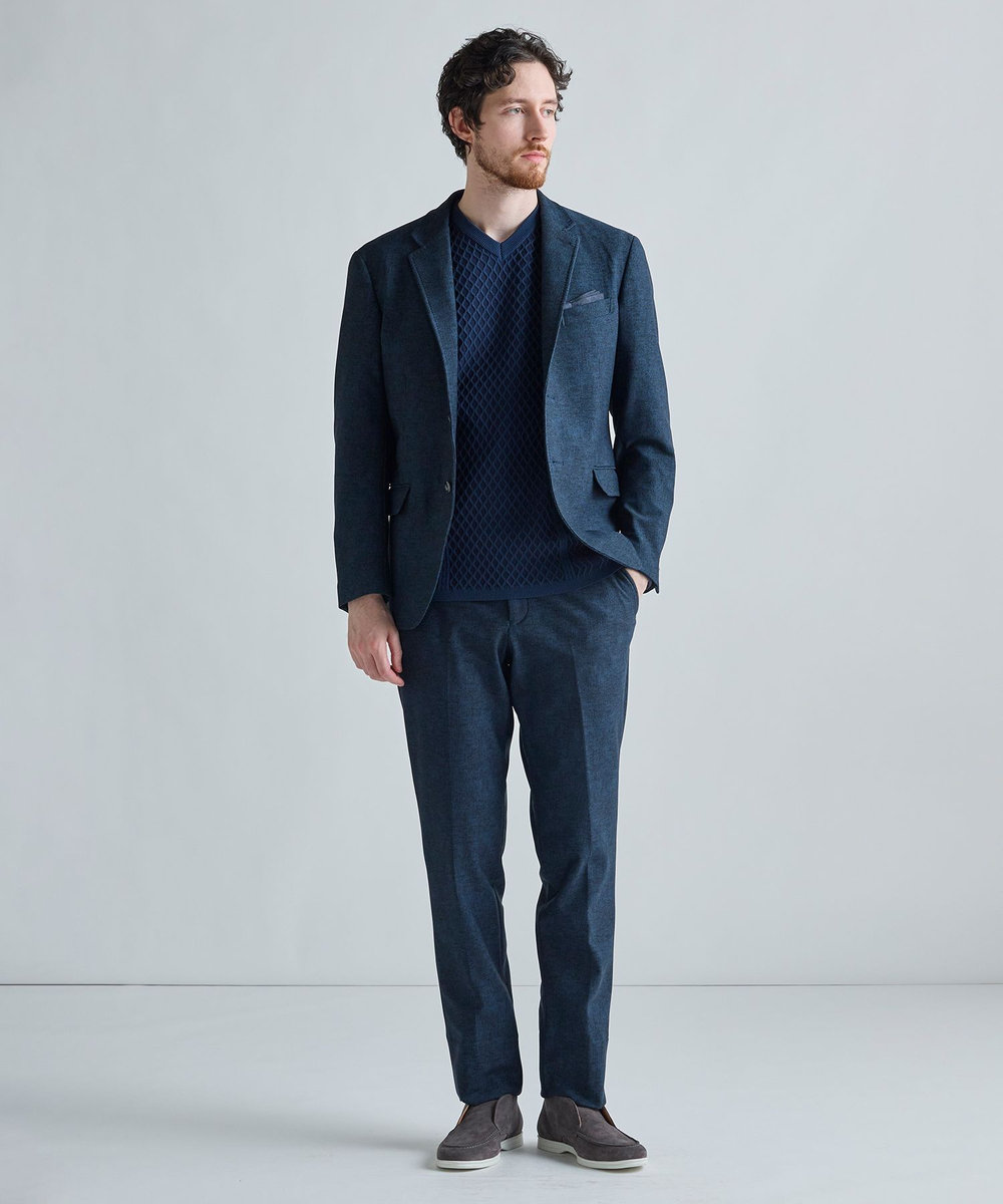 MEN'S BIGI アランパネル ニットコンビVネックロングTEE ネイビー