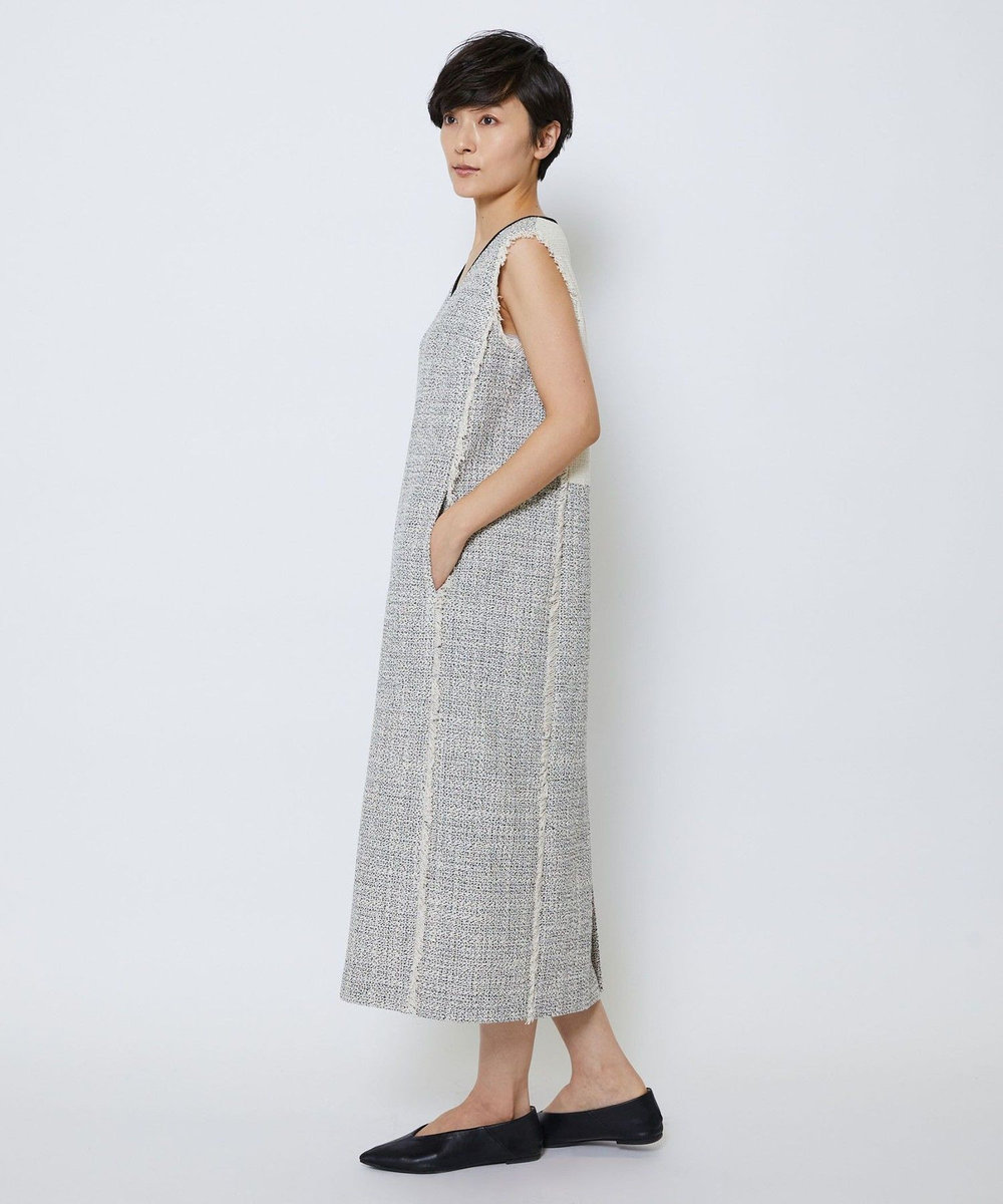 MOGA Collection MOGA Collection スパンコールツイードノースリーブワンピース ホワイト×ブラック