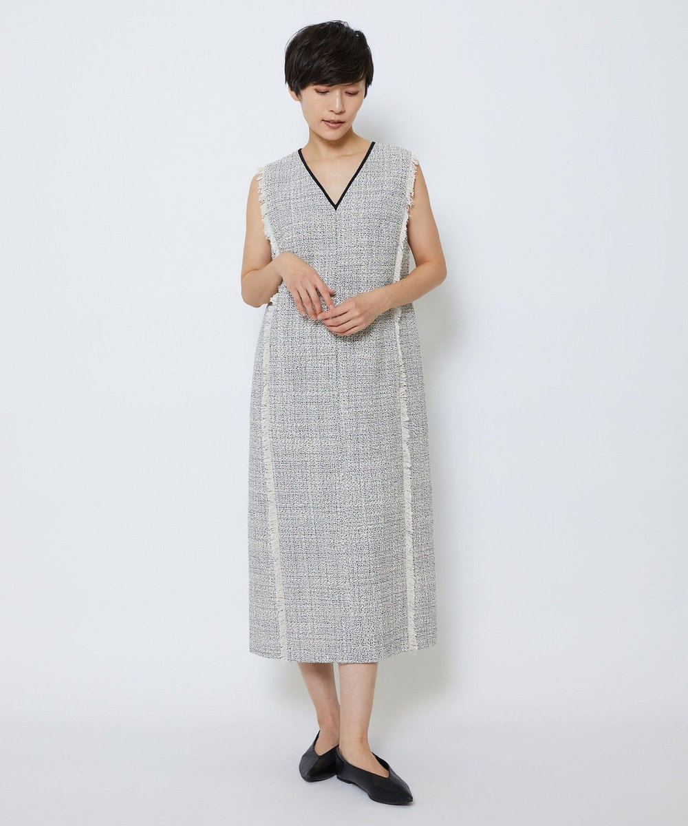 MOGA Collection MOGA Collection スパンコールツイードノースリーブワンピース ホワイト×ブラック
