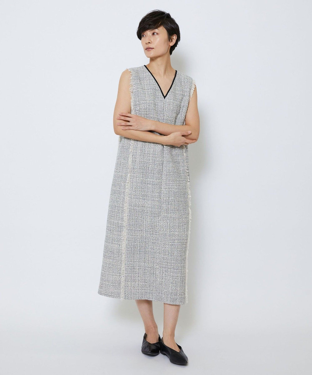 MOGA Collection MOGA Collection スパンコールツイードノースリーブワンピース ホワイト×ブラック