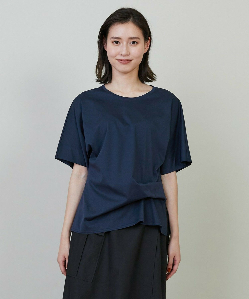 L'EQUIPE コットンスムースアシンメトリータックカットソー ネイビー