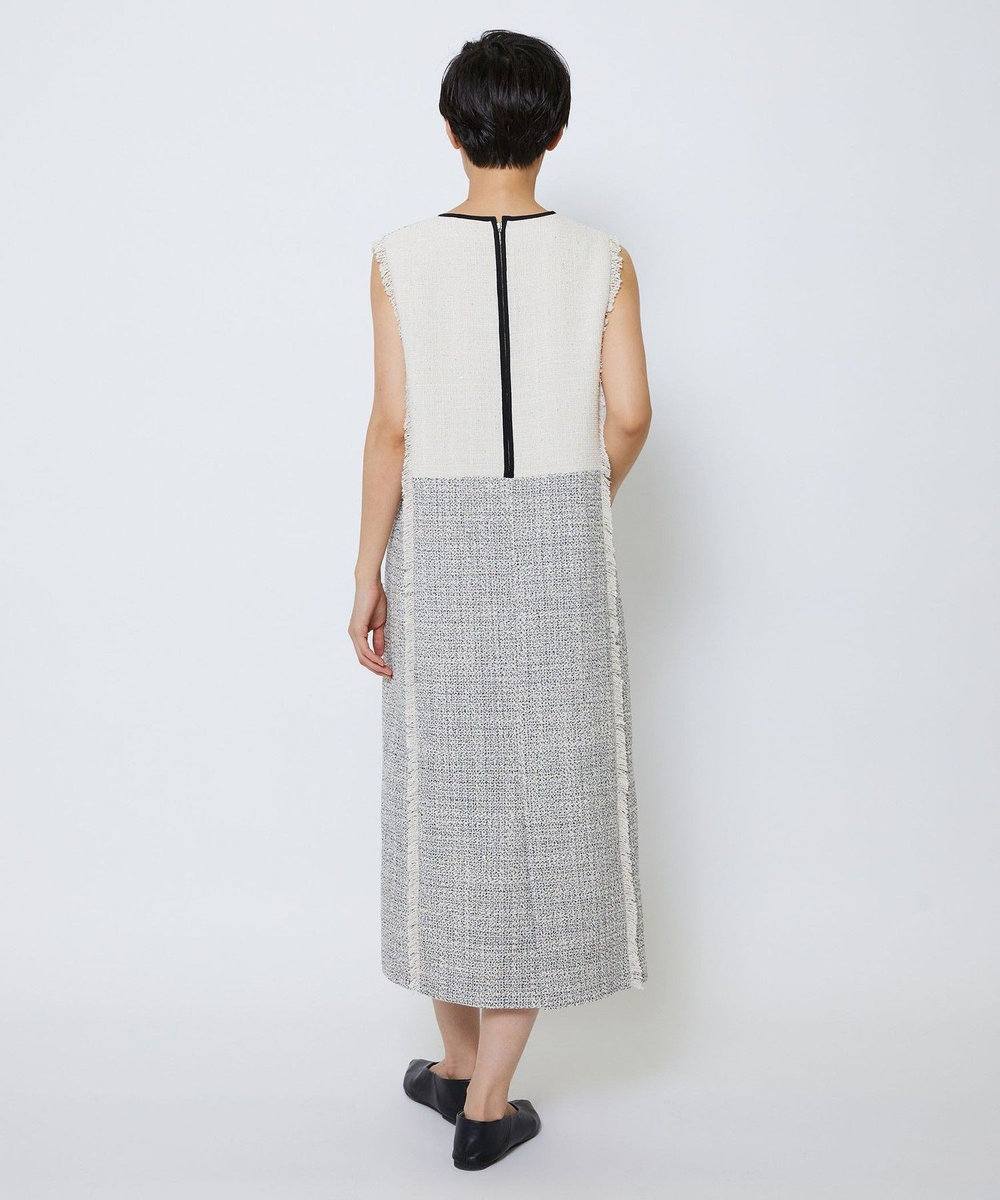 MOGA Collection MOGA Collection スパンコールツイードノースリーブワンピース ホワイト×ブラック
