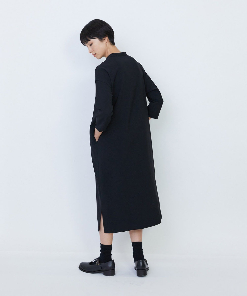LOISIR エコダブルクロススタンドカラーワンピース ブラック