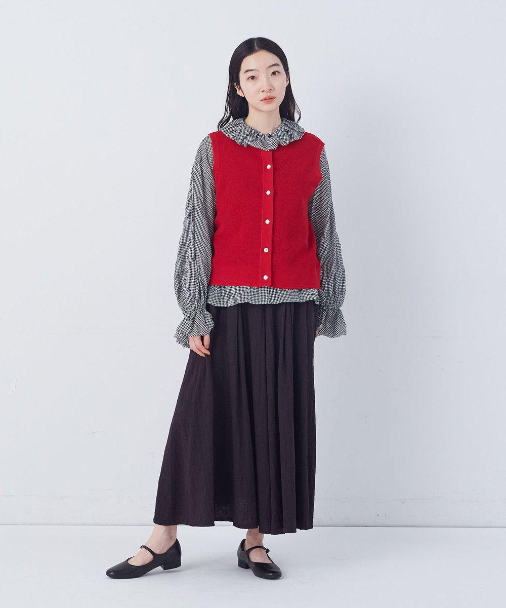 congés payés ADIEU TRISTESSE 14G麻綿ワッフル編み2WAYベスト レッド