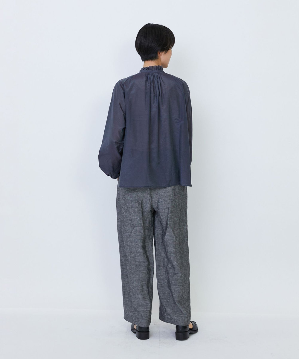 LOISIR 【付け襟セット】コットンシルクボイルフリルカラーブラウス ネイビー