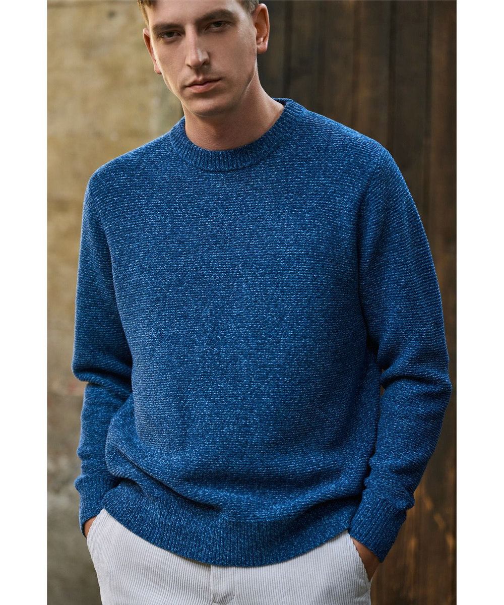 MEN'S BIGI 7G撚糸モールガーターニット ブルー