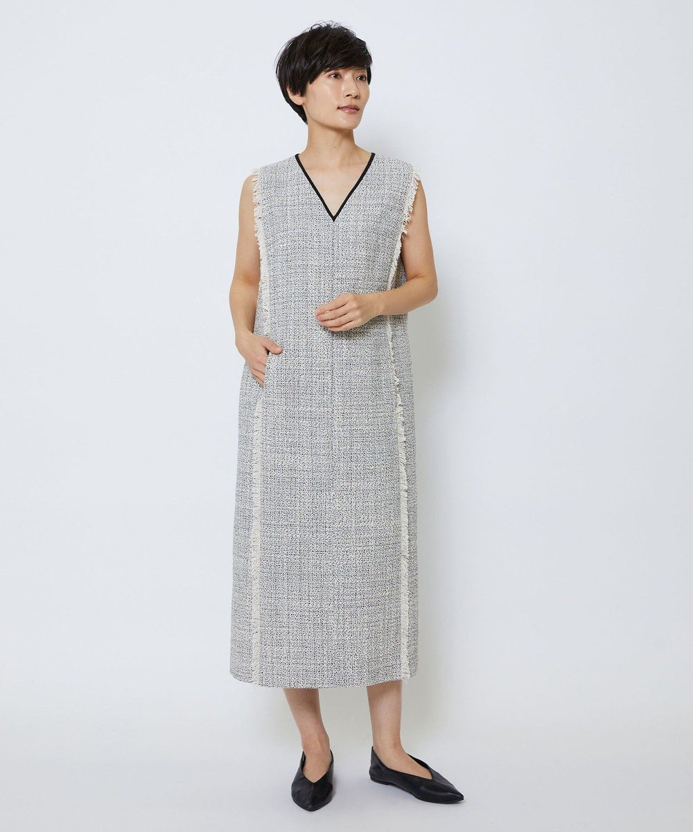MOGA Collection MOGA Collection スパンコールツイードノースリーブワンピース ホワイト×ブラック