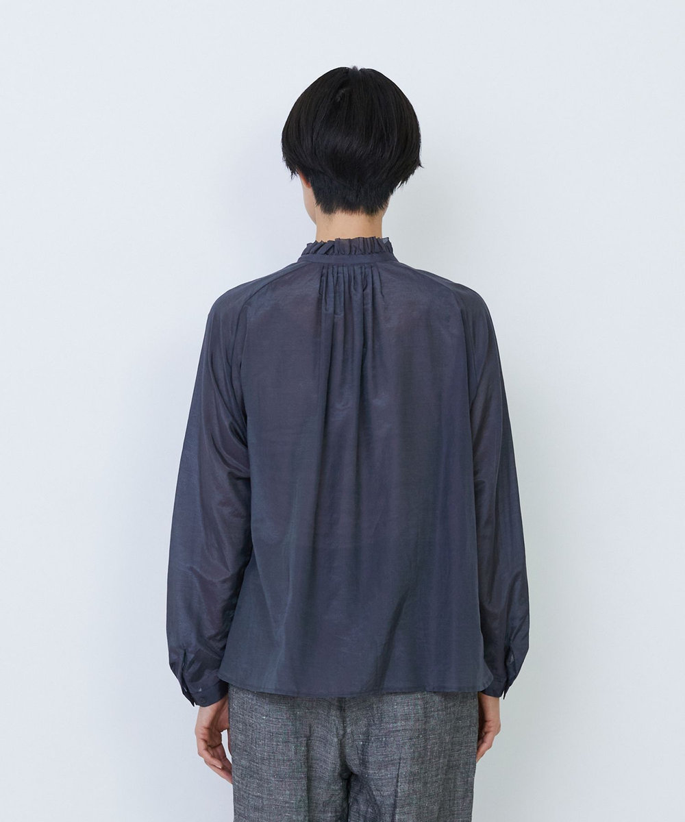 LOISIR 【付け襟セット】コットンシルクボイルフリルカラーブラウス ネイビー