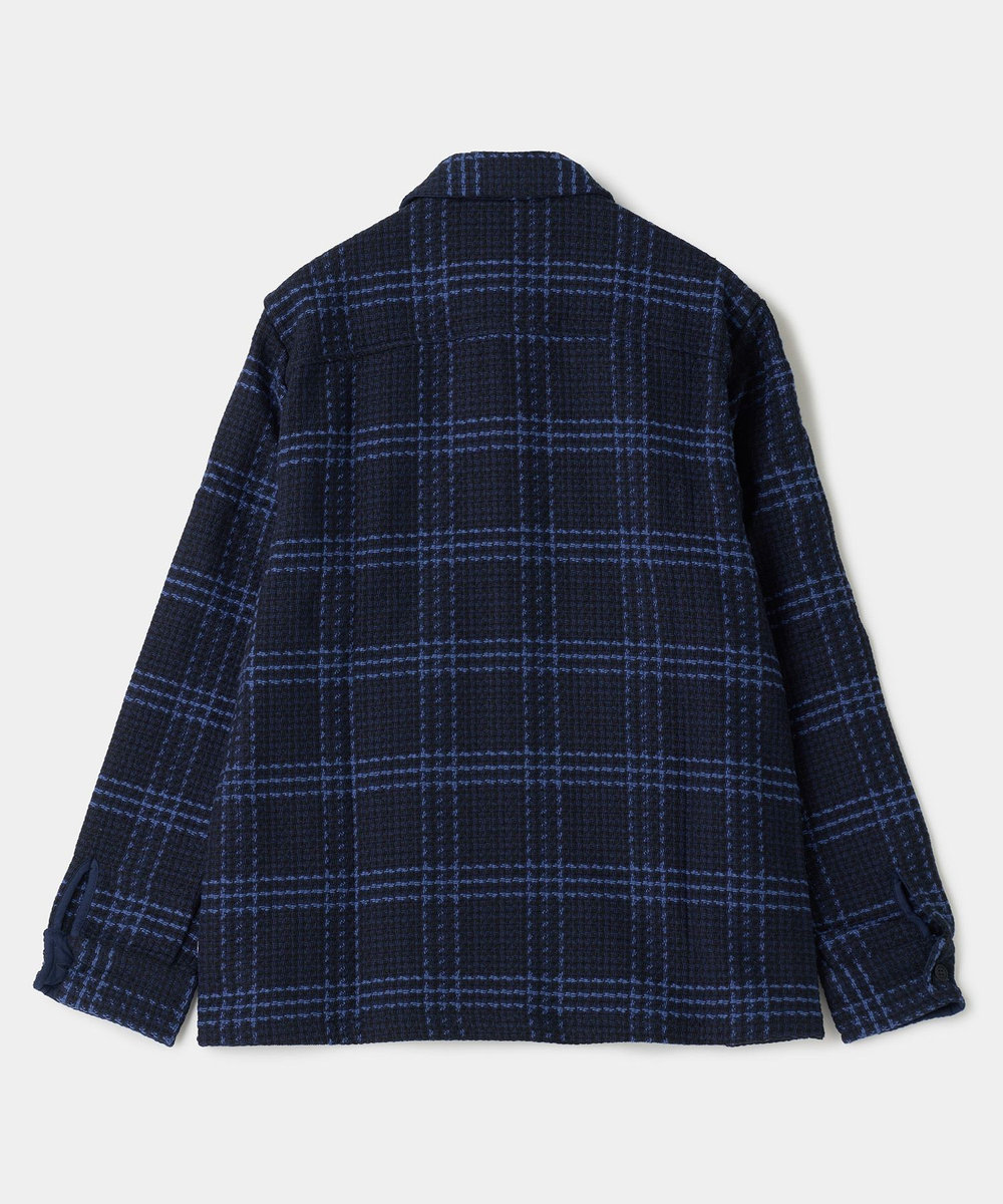 MEN'S BIGI wax london Whiting Navy And Blue Skate Check Overshirt ネイビー