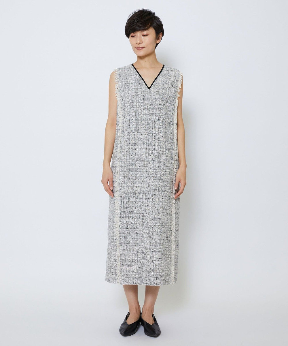 MOGA Collection MOGA Collection スパンコールツイードノースリーブワンピース ホワイト×ブラック