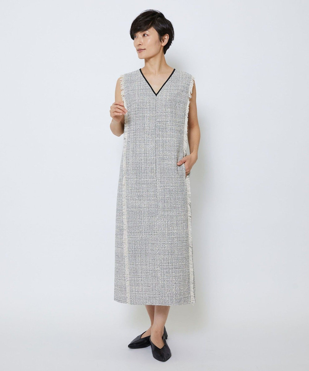 MOGA Collection MOGA Collection スパンコールツイードノースリーブワンピース ホワイト×ブラック