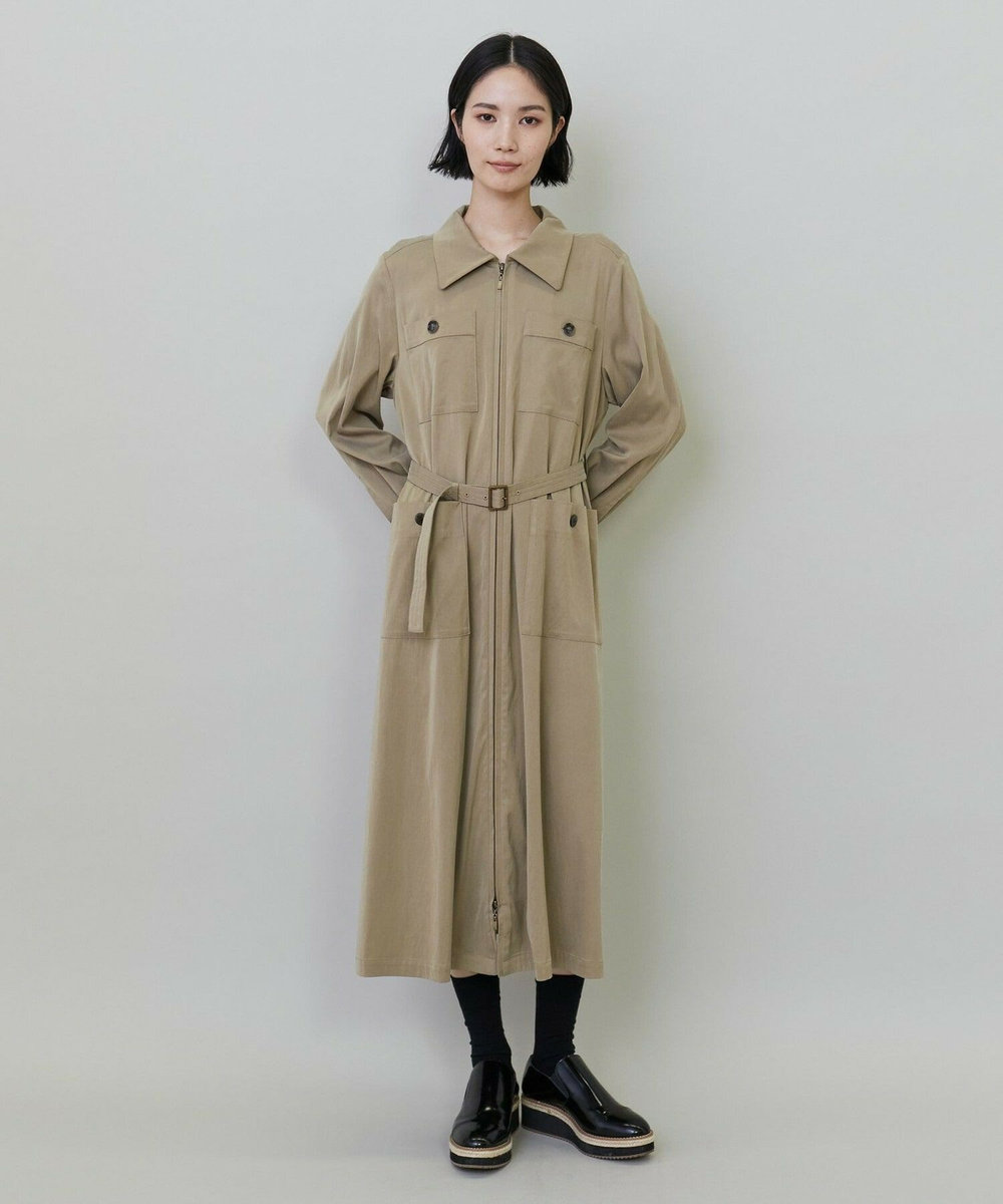 L'EQUIPE キュプラナイロンピーチシャツワンピース ベージュ