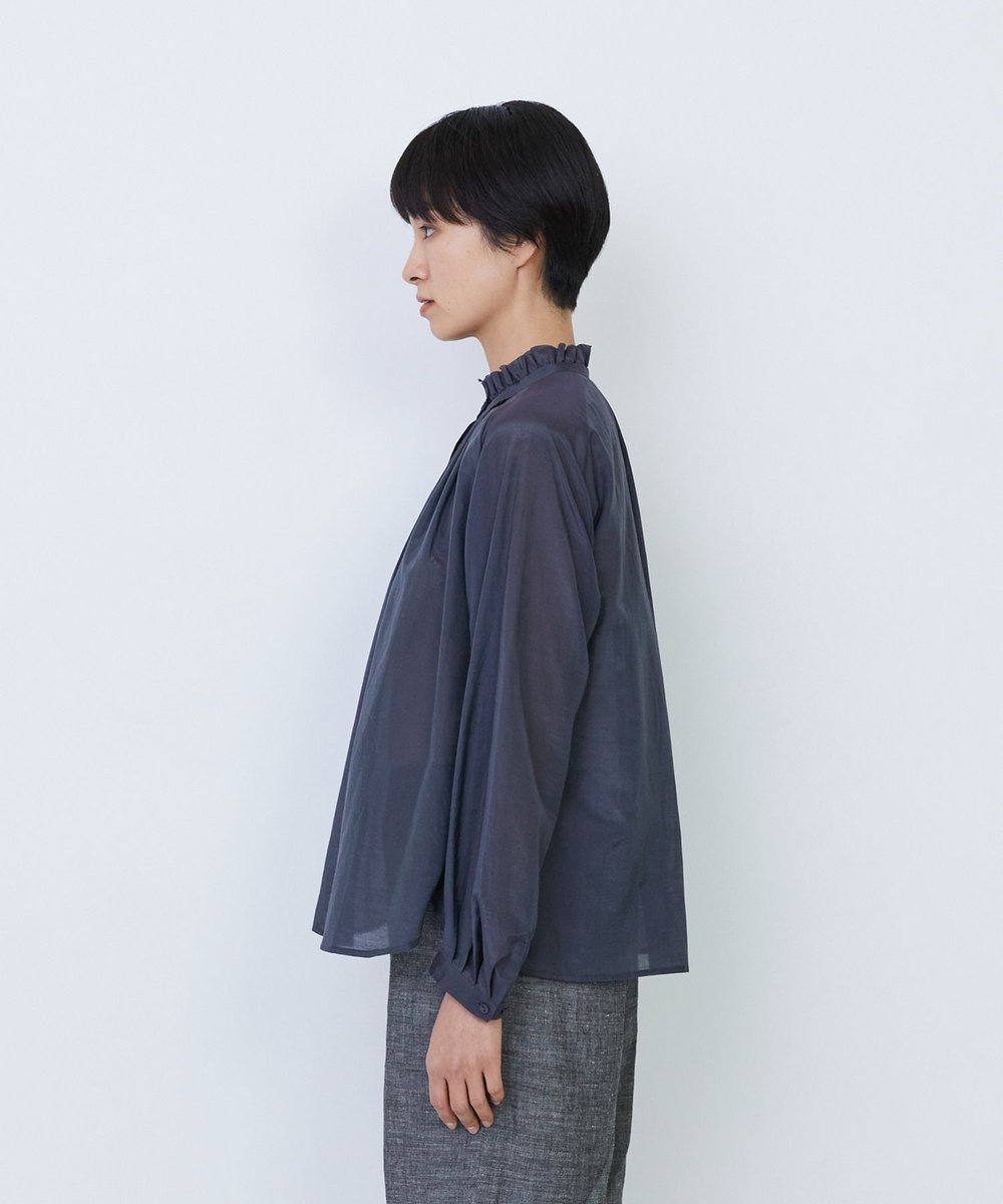 LOISIR 【付け襟セット】コットンシルクボイルフリルカラーブラウス ネイビー
