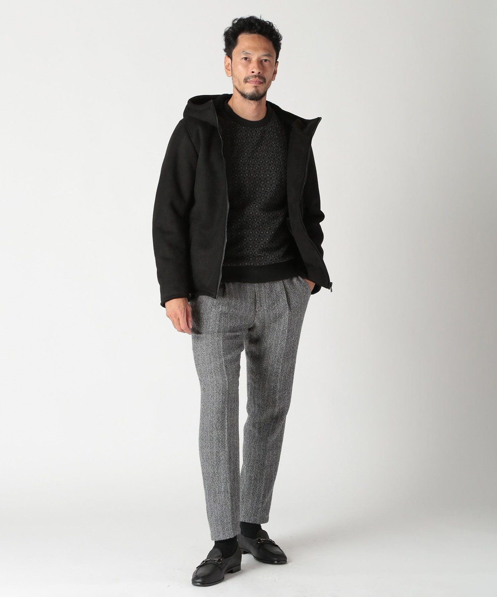 MEN'S BIGI テックレザームートンパーカー ブラック