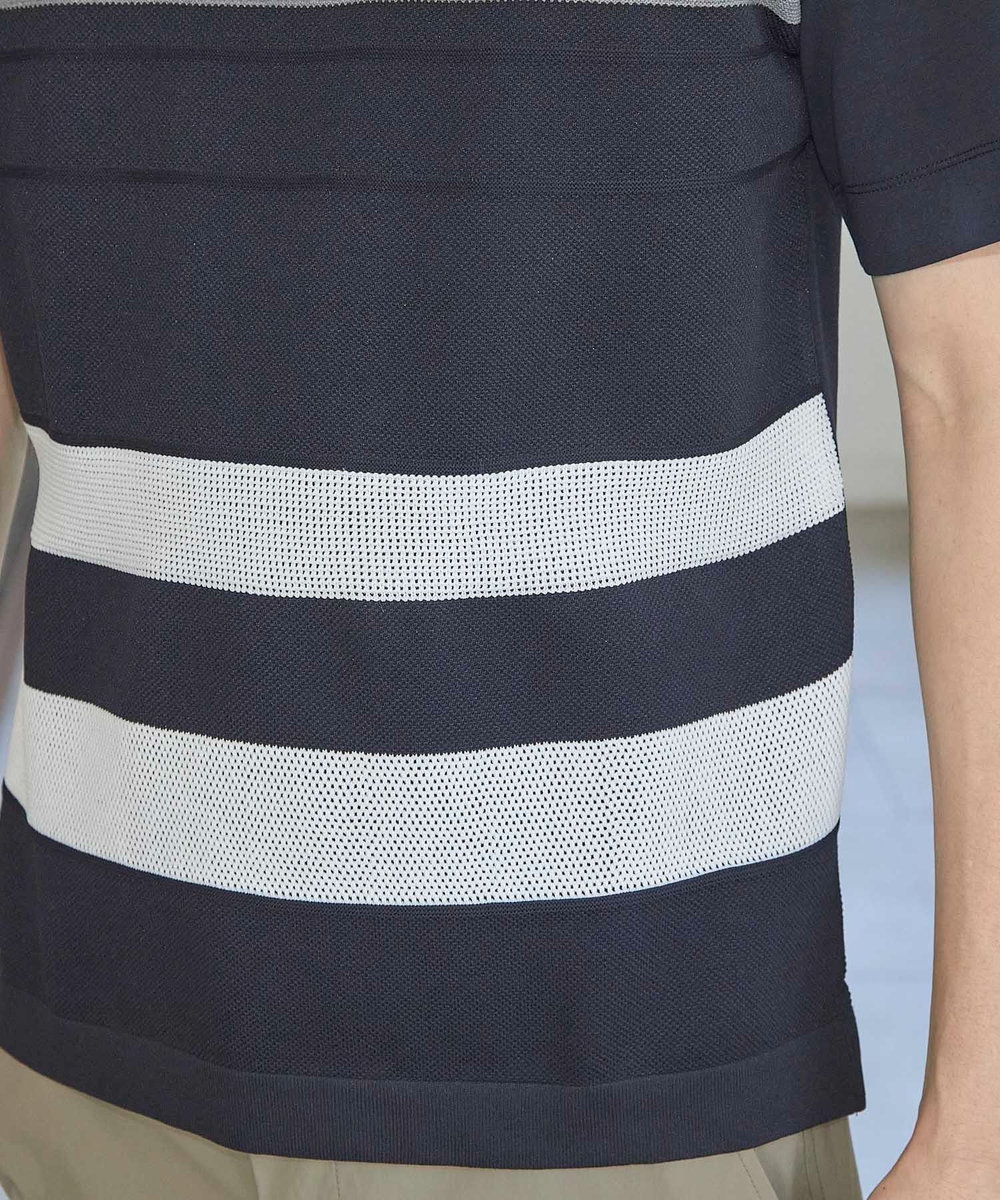 UNION STATION ニット切り替え ボーダー ポンチTシャツ ネイビー