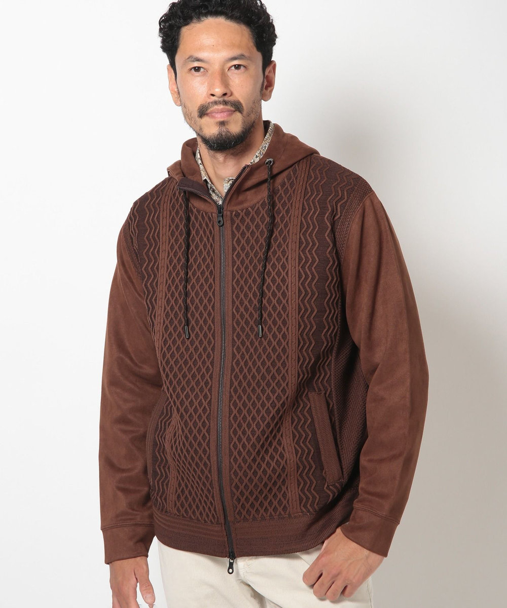 MEN'S BIGI ニットコンビパーカ ブラウン