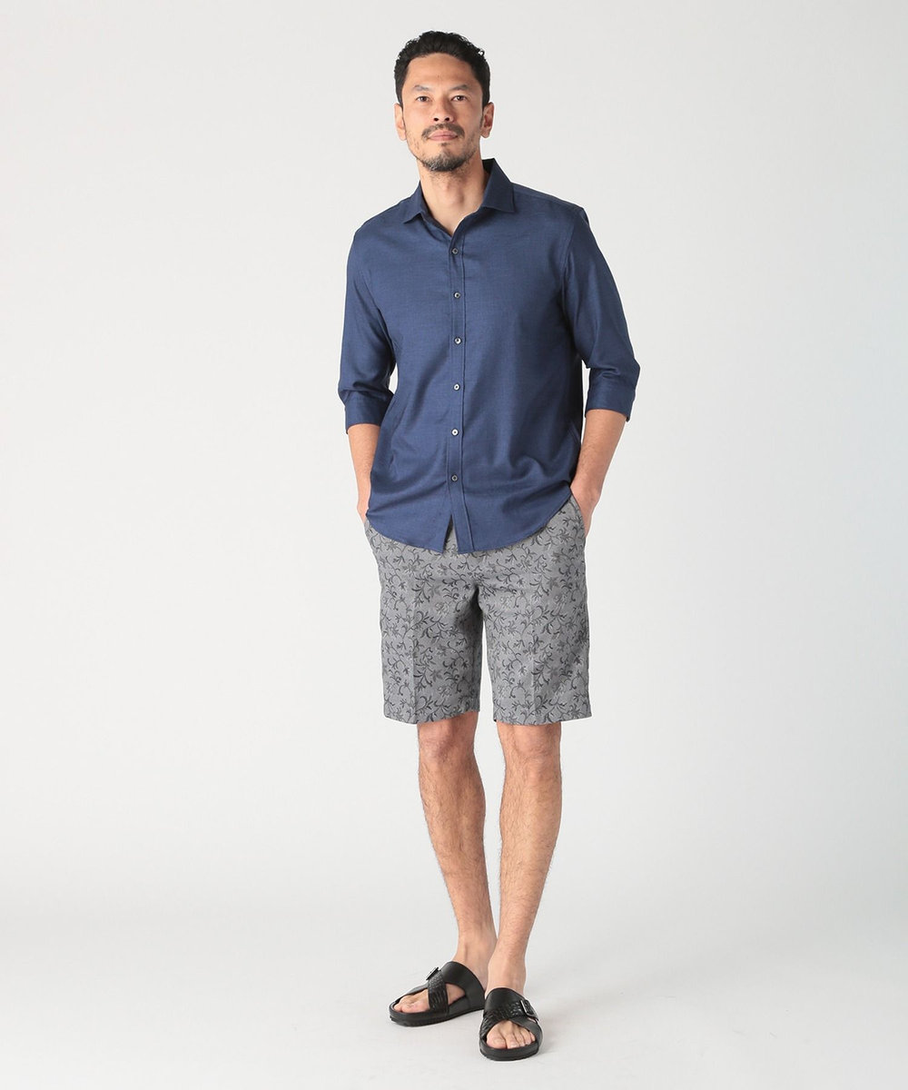 MEN'S BIGI オクシィジュエルストレッチ七分袖シャツ〈ストレッチ〉 ネイビー