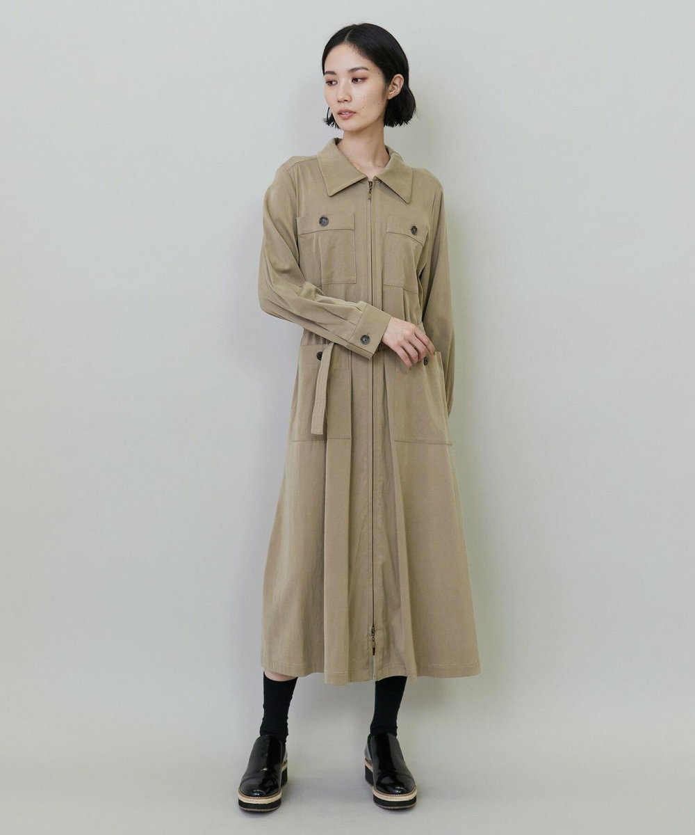 L'EQUIPE キュプラナイロンピーチシャツワンピース ベージュ