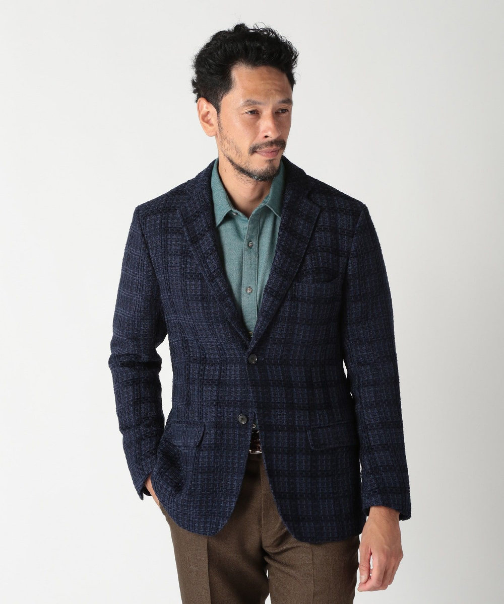MEN'S BIGI 3Dツイードドビーチェックジャケット ネイビー