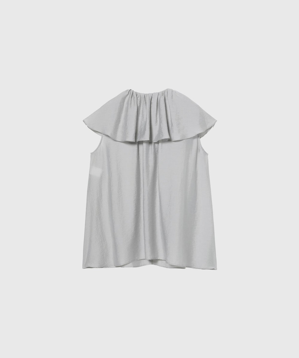 DÉPAREILLÉ SHEER SILK RUFFLE SLEEVELESS BLOUSE / シアーシルクラッフルスリーブレスブラウス ライトグレー
