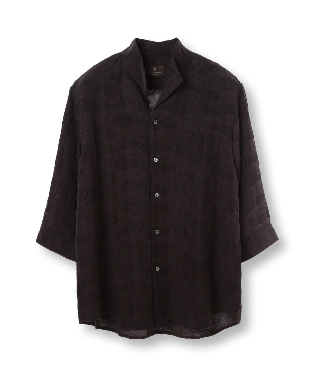 MEN'S BIGI 総柄シアージャカード7分袖オープンカラーシャツ ブラック