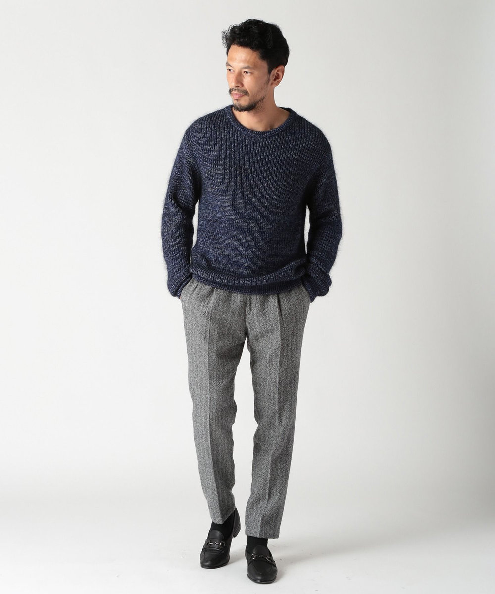 MEN'S BIGI キッドモヘアクルーネックニット ブルー