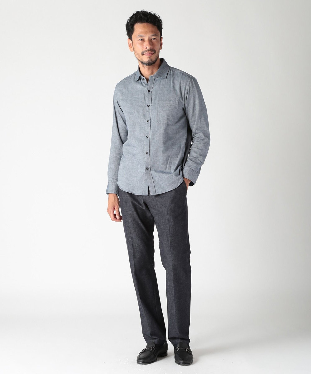 MEN'S BIGI コットンカシミアヘリンボーンシャツ ネイビー