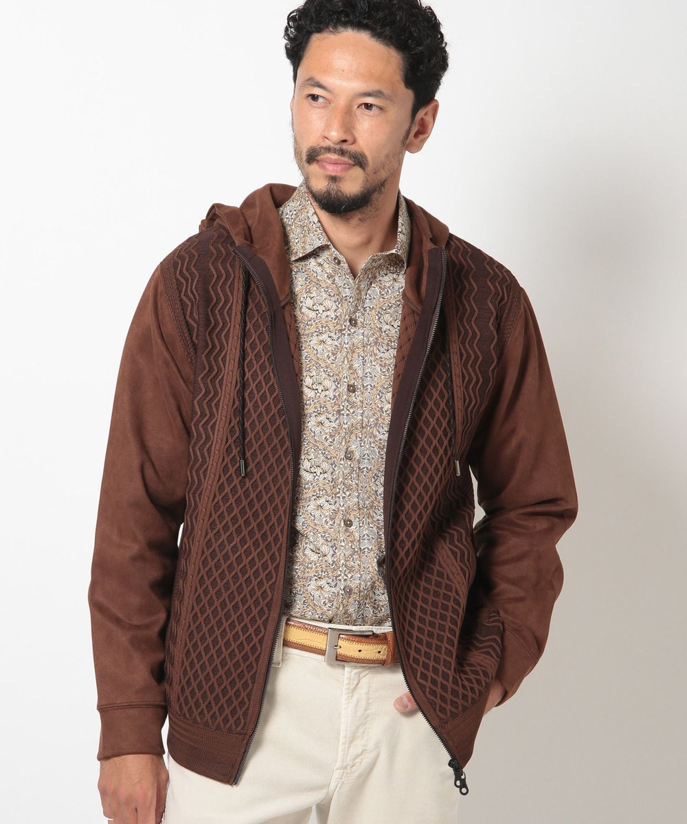 MEN'S BIGI ニットコンビパーカ ブラウン