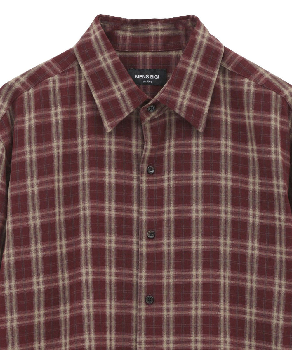 MEN'S BIGI ドビーチェックカジュアルシャツ ワイン