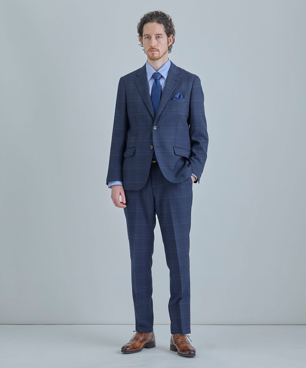 MEN'S BIGI ジオメトリック柄xシャドー千鳥柄クレリックタイ ネイビー