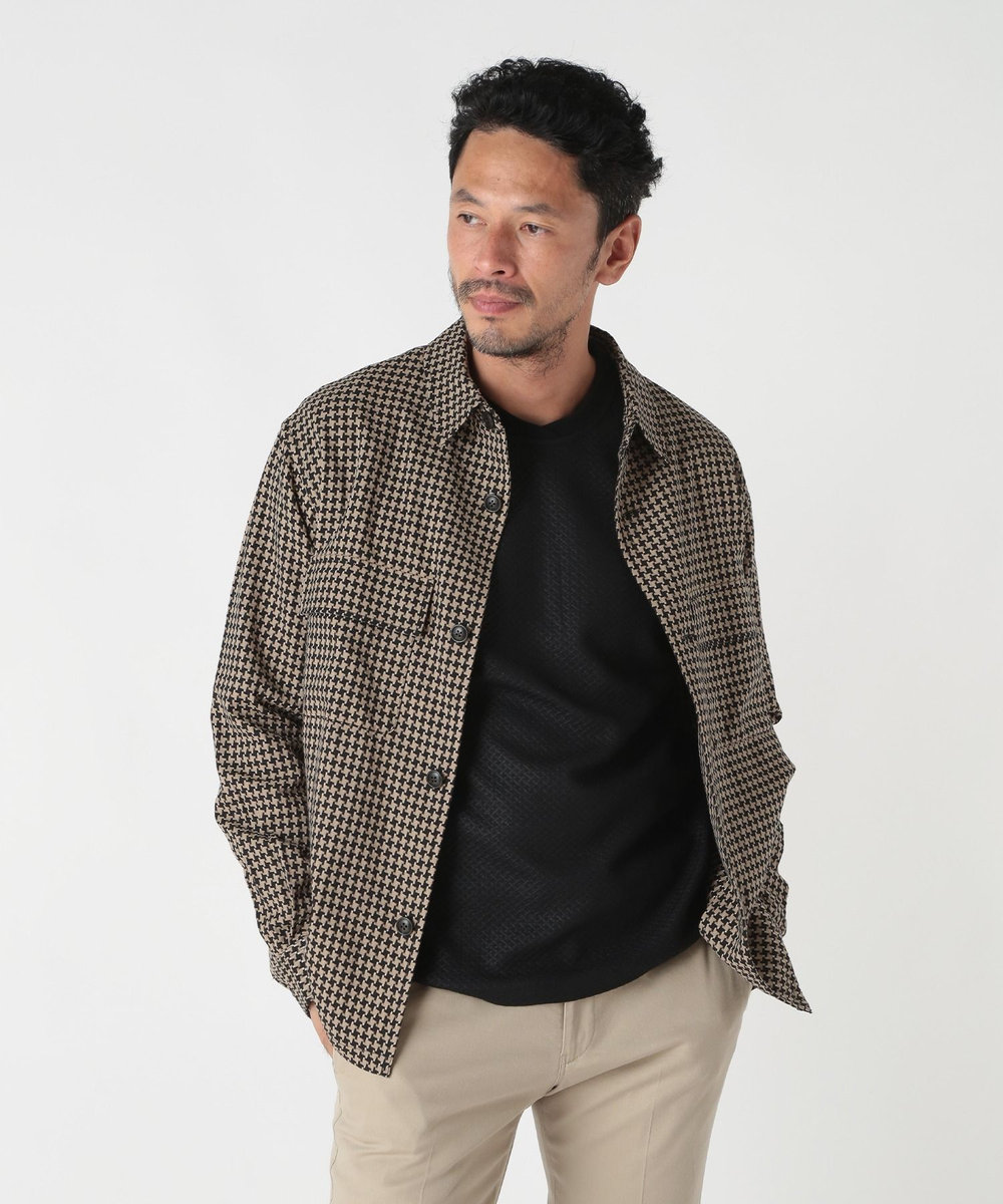 MEN'S BIGI リネンMIX千鳥ドビーブルゾン ブラウン系その他