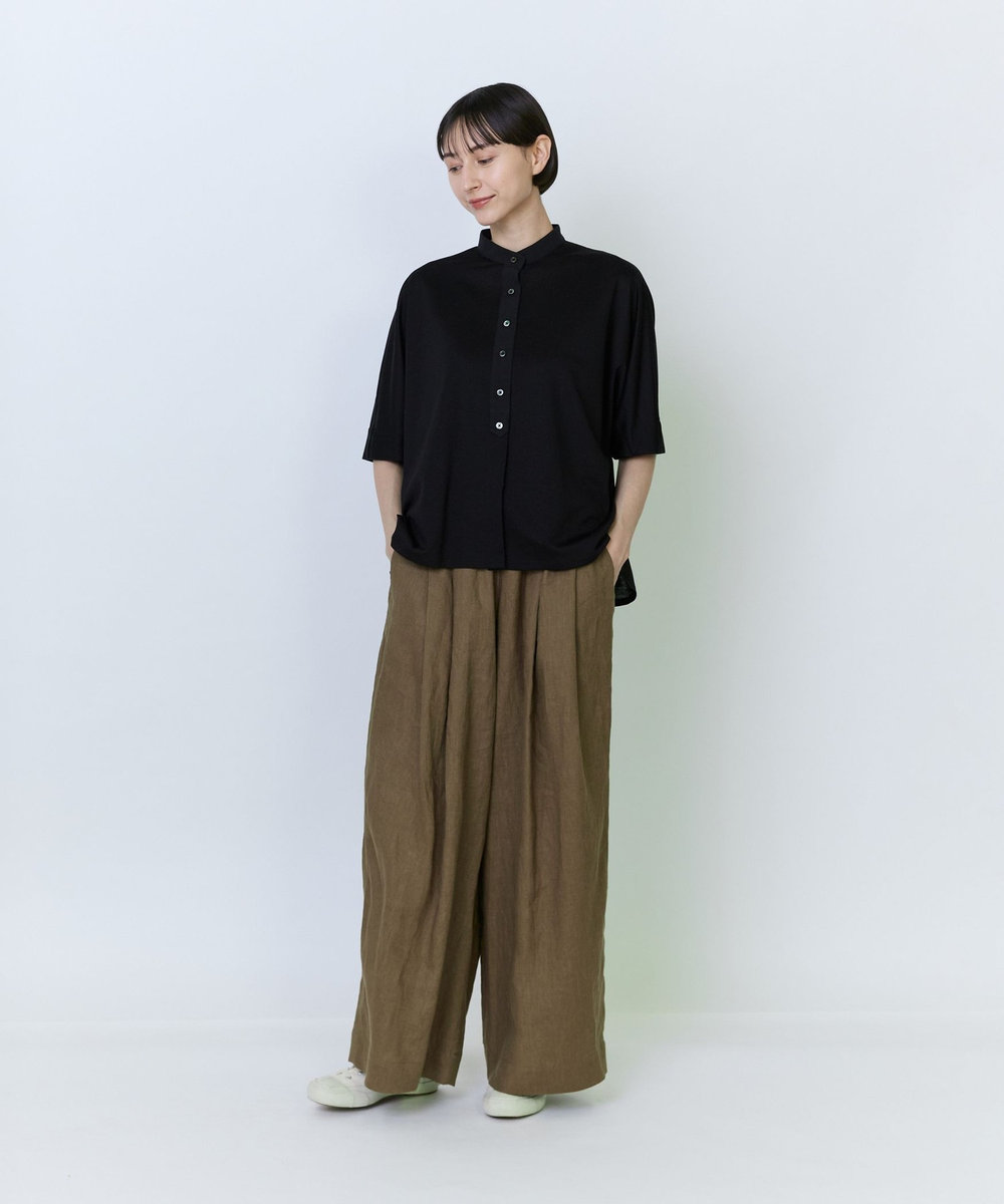 LOISIR リヨセル天竺カーディガンTシャツ ブラック