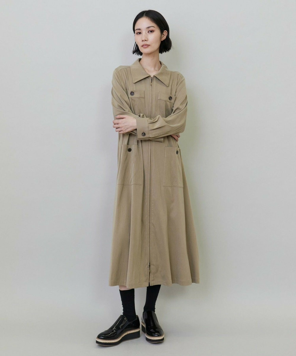 L'EQUIPE キュプラナイロンピーチシャツワンピース ベージュ