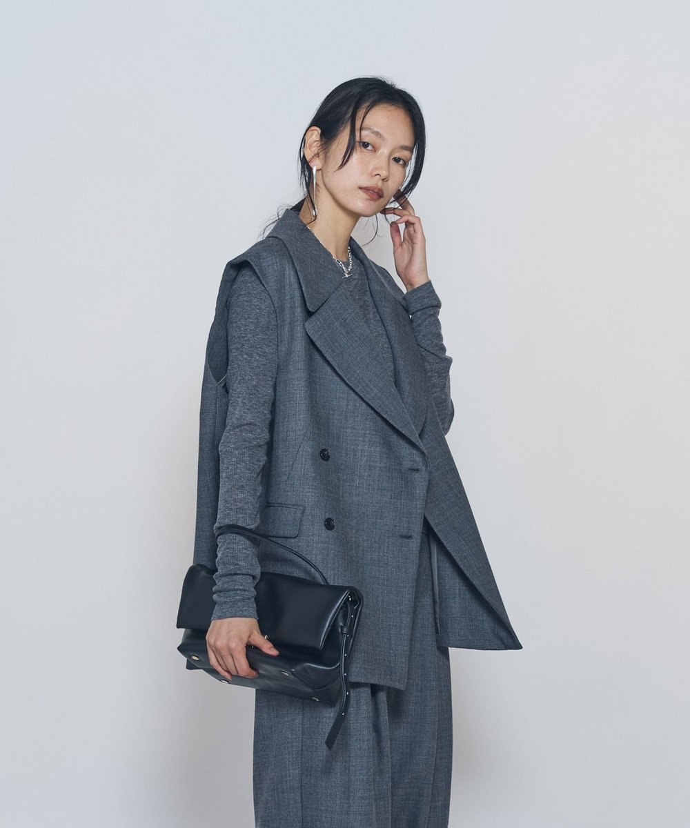 1er Arrondissement ウールツイル ダブルブレストジレ チャコールグレー